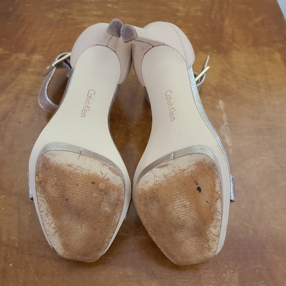 Calvin Klein Stiletto Ankle Strap Gold Beige Sexy! - Picture 4 of 12